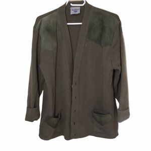 Vintage Olive Suede and Wool Cardigan
